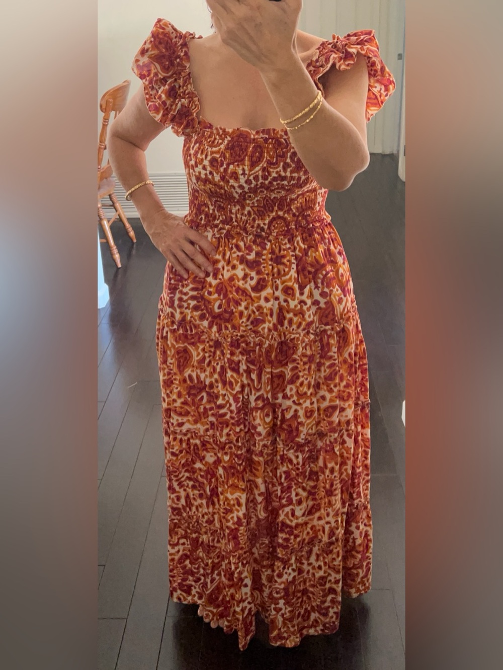House of Harlow 1960 Red and Orange Print Maxi Dress - Picture 2 of 5